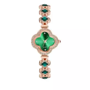 Повседневный модный браслет из розового золота, роскошные изумрудно-зеленые женские кварцевые часы, часы с бриллиантами, циферблат, часы для девочек, подарок, женские новые
