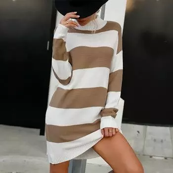 Повседневный модный и элегантный осенне-зимний свитер с длинными рукавами в полоску, женские модели S хаки