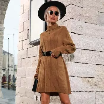 Повседневный модный и элегантный осенне-зимний женский однотонный свитер-платье S