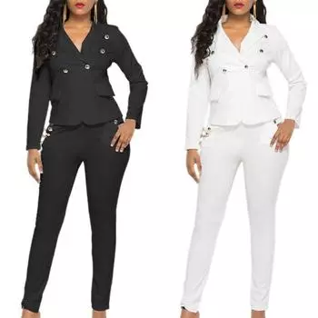 Повседневный модный женский костюм, комплект из 2 предметов L чёрный