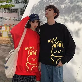 Повседневный молодежный универсальный свитер в студенческом стиле в стиле ретро, свободный новогодний свитер с круглым вырезом и длинными рукавами с мультяшным принтом, топ 3XL