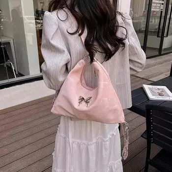 Повседневный мягкий большой вместительный женский рюкзак 2024 года, новая модная текстура бабочки, простая сумка через плечо с пельменями чёрный