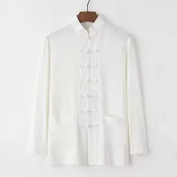 Повседневный мужской комплект из рубашки и брюк в китайском стиле, мужской повседневный комплект из двух предметов с воротником-стойкой, пряжками-дисками, эластичным шнурком M серый