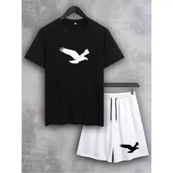 Повседневный мужской комплект с принтом птицы мира, мужская футболка с круглым вырезом и коротким рукавом, комплект из шорт, удобная и дышащая одежда S