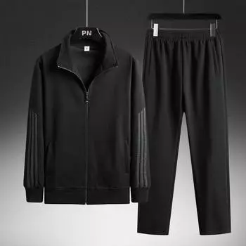 Повседневный мужской костюм на весну и осень для папы, свитер для людей среднего и пожилого возраста, спортивная куртка больших размеров XXXXXL чёрный