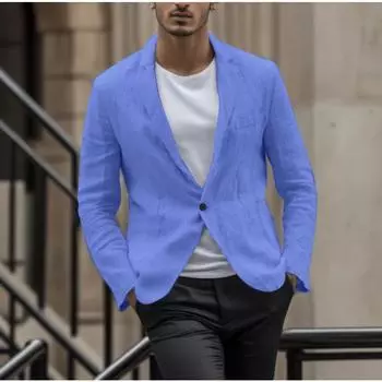 Повседневный мужской осенний пиджак на пуговицах, однотонный, дышащий, с карманами, в стиле пэчворк, с длинным рукавом, из хлопка и льна, мужские куртки M белый