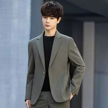 Повседневный мужской пиджак, высококачественный гонконгский стиль, хулиган, красивый корейский вариант, зеленый маленький мужской костюм, топ S чёрный