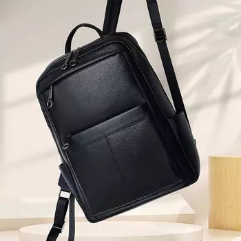 Повседневный мужской рюкзак, большой емкости, деловой рюкзак из натуральной кожи, мужской стиль с чувством роскоши чёрный
