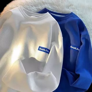 Повседневный мужской вафельный свитер с круглым вырезом, тонкий осенний мужской трендовый пуловер для мужчин M белый