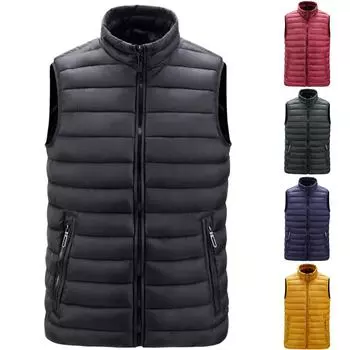 Повседневный мужской жилет, мужской свободный осенне-зимний теплый пуховый хлопковый жилет, пальто M чёрный