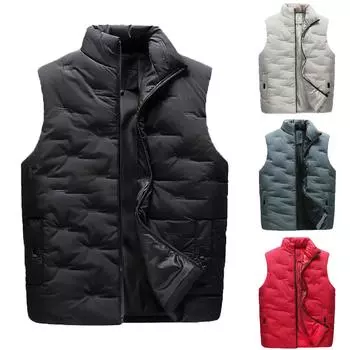 Повседневный мужской жилет, мужской свободный осенне-зимний теплый пуховый хлопковый жилет, пальто XL чёрный