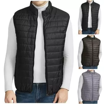 Повседневный мужской жилет, мужской свободный осенне-зимний теплый пуховый хлопковый жилет, пальто XXL коричневый