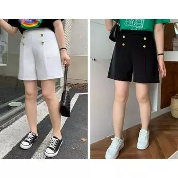 Повседневный однотонный костюм, короткие брюки для женщин, летние эластичные короткие брюки с высокой талией и карманами, модные офисные удобные легкие тонкие брюки плюс 2XL чёрный