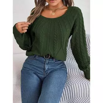 Повседневный однотонный пуловер с длинными рукавами и свитером S зелёный