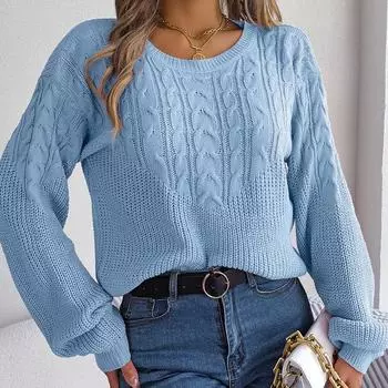 Повседневный однотонный свитер, женский пуловер с рукавами-фонариками в стиле пэчворк, топ S хаки