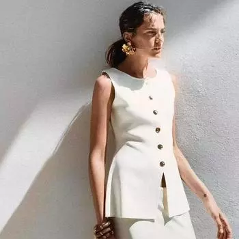 Повседневный однотонный трикотажный топ-майка женский тонкий однобортный жилет без рукавов с круглым вырезом женский осенний офисный женский топ S белый