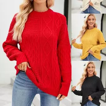 Повседневный однотонный вязаный свитер с круглым вырезом на весну и осень для женщин, повседневный пуловер, свободные пальто с длинными рукавами, ленивые ветровки S белый