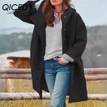 Повседневный осенне-зимний уличный хипстерский тренчкот с длинным рукавом свободного типа женское пальто XS чёрный