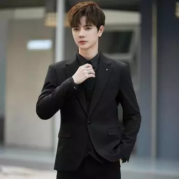 Повседневный пиджак мужской элитный жилет тройка костюм жених свадебный хулиган красивый костюм облегающий вариант S чёрный