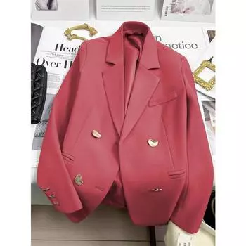 Повседневный пиджак однотонный пиджак для женщин металлические пуговицы корейский деловой формальный пиджак костюмы белый черный S чёрный