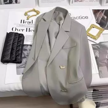Повседневный пиджак однотонный пиджак для женщин металлические пуговицы корейский деловой формальный пиджак костюмы белый черный S темно-коричневого