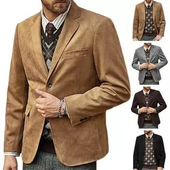 Повседневный пиджак с лацканами, длинный рукав, две пуговицы, классический крой, пиджак с карманами с клапанами M кофейный