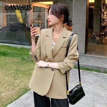 Повседневный пиджак женский осенний деловой костюм модный верх с разрезом сзади S чёрный