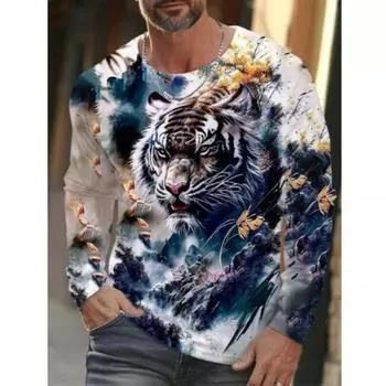 Повседневный повседневный тигр с 3D-цифровым принтом мужские толстовки весна-осень с длинными рукавами пуловер S