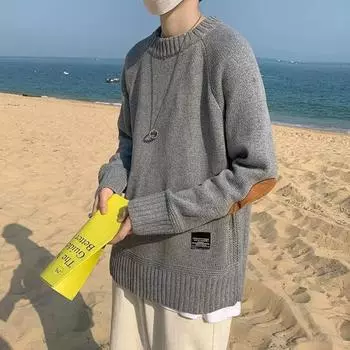 Повседневный пуловер Hombre, модный свитер для мужчин, теплый однотонный новый весенне-осенний мужской свитер с длинным рукавом, молодежный молодежный свитер с круглым вырезом Asian M кофейный