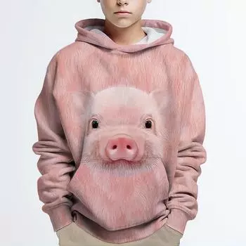 Повседневный пуловер с 3d принтом «Милая свинья» для мальчиков, толстовки с длинными рукавами, свитшот для мальчиков на весну и осень, детские топы с капюшоном, уличная одежда 100