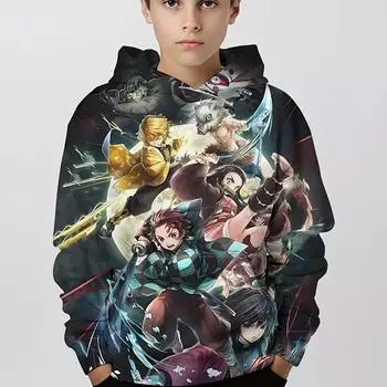 Повседневный пуловер с капюшоном с 3d принтом аниме и принтом для мальчиков, толстовка с длинными рукавами и капюшоном для весны и осени, детские толстовки, уличные топы 100