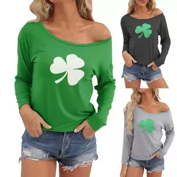 Повседневный пуловер с круглым вырезом и футболкой с длинными рукавами с принтом XL зелёный