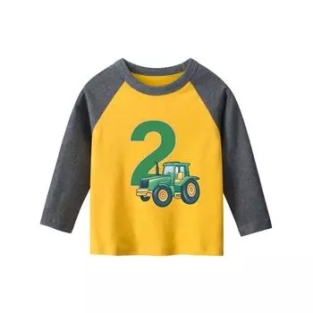 Повседневный пуловер с принтом номера на день рождения и принтом для детей от 1 до 9 лет, футболка с круглым вырезом для мальчиков и девочек, весенне-осенний лоскутный цветной топ с длинными рукавами 90cm