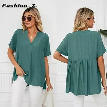 Повседневный пуловер с v-образным вырезом, однотонная свободная блузка, топы для женщин S белый