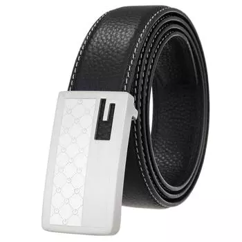 Повседневный ремень из нержавеющей стали с гладкой пряжкой, мужской ремень, ремень из коровьей кожи первого слоя Ly36-61633-5 110-130CM