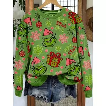 Повседневный рождественский свитер, толстовка с длинным рукавом и круглым вырезом, толстовки S