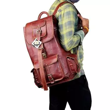 Повседневный рюкзак для ноутбука из козьей кожи ручной работы, рюкзак для путешествий, ранец 18 x 10 x 8 inches коричневый