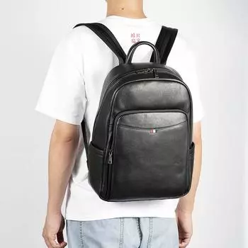 Повседневный рюкзак из натуральной кожи, простая повседневная сумка для компьютера на плечо с верхним слоем из коровьей кожи для мужчин чёрный