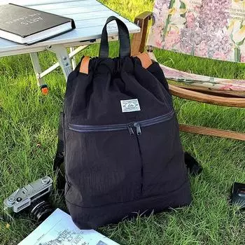 Повседневный рюкзак-мешок на шнурке, контрастного цвета, универсальная школьная сумка, большой вместимости, для активного отдыха, альпинизма, спорта, путешествий чёрный