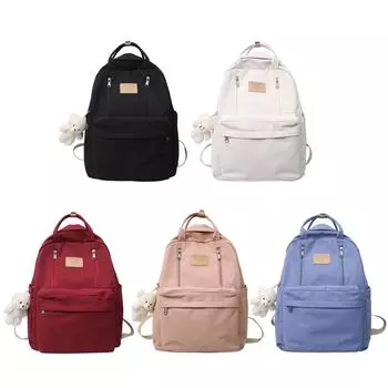 Повседневный рюкзак в стиле преппи с подвеской в виде медведя, простые студенческие сумки для книг, спортивный рюкзак большой емкости для путешествий на открытом воздухе, кемпинга белый