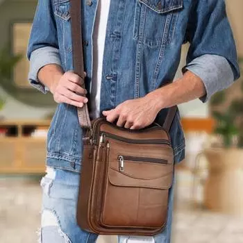 Повседневный рюкзак, верхний слой из коровьей кожи, мужская сумка через плечо, кожаная сумка через плечо светло-коричневого