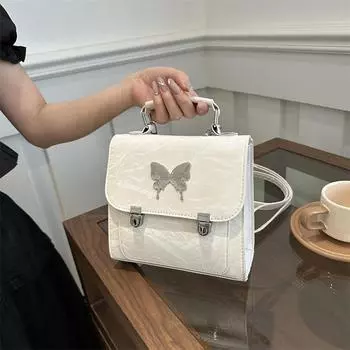 Повседневный рюкзак женский 2024 новая модная сумка-бабочка в стиле колледжа красивая корейская версия портативная маленькая квадратная сумка чёрный