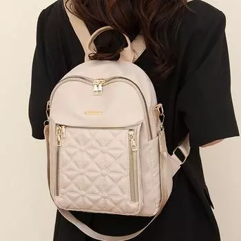 Повседневный рюкзак Женский легкий рюкзак с ромбической вертикальной молнией чёрный