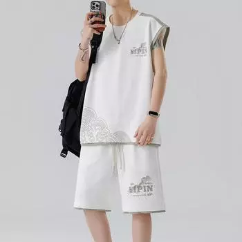 Повседневный спортивный комплект мужской летний тонкий прохладный комплект из двух предметов с коротким рукавом 8XL