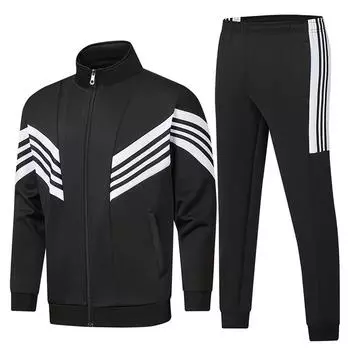 Повседневный спортивный костюм для пары, комплект из двух предметов с длинными рукавами для мужчин XXXXL чёрный