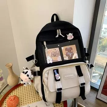 Повседневный стиль преппи, школьные сумки для студентов, модный холщовый контрастный цвет, большой вместительный рюкзак для женщин с подвесками в виде коровы