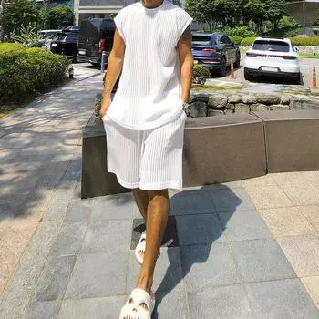 Повседневный свитер без рукавов костюм мужской летний свободный жилет футболка шорты мужской костюм мужской XXXL белый