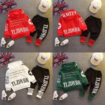 Повседневный свитер с капюшоном и длинными рукавами для мальчиков и девочек, хлопковый костюм из двух предметов 120 белый