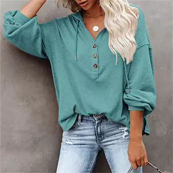 Повседневный свитер с капюшоном на пуговицах с длинным рукавом, однотонный свободный S розовый