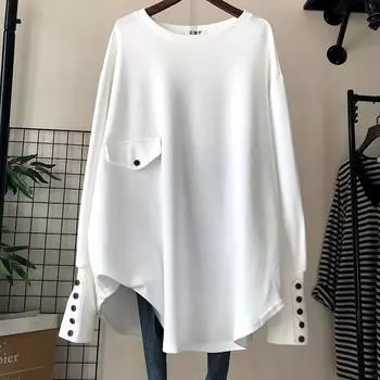 Повседневный свитер с капюшоном, женская свободная рубашка средней длины XXXXL белый